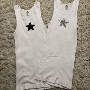 Women's White Tank Tops with Star Design Size S